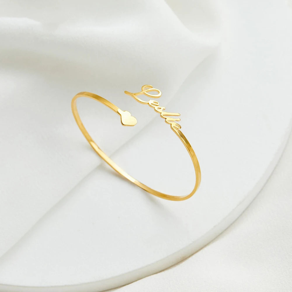 Custom Name Bracelets for Women Open Bangle with/with out Heart