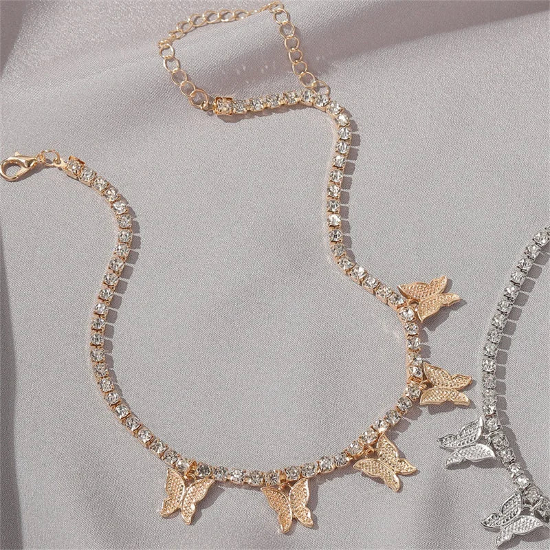 Butterfly Earrings or Crystal Rhinestone Necklaces with 5 Butterflies for Women