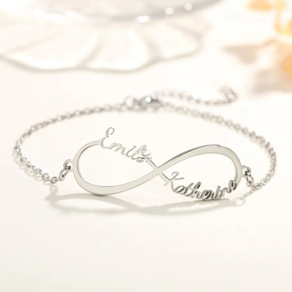 Custom Personalized 1-4 Names Bracelet on Infinity Pendant
