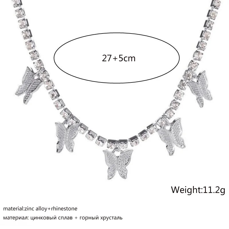 Butterfly Earrings or Crystal Rhinestone Necklaces with 5 Butterflies for Women