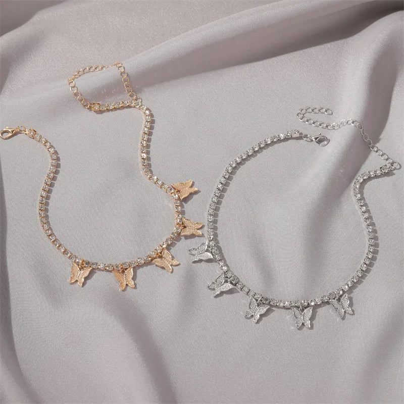 Butterfly Earrings or Crystal Rhinestone Necklaces with 5 Butterflies for Women