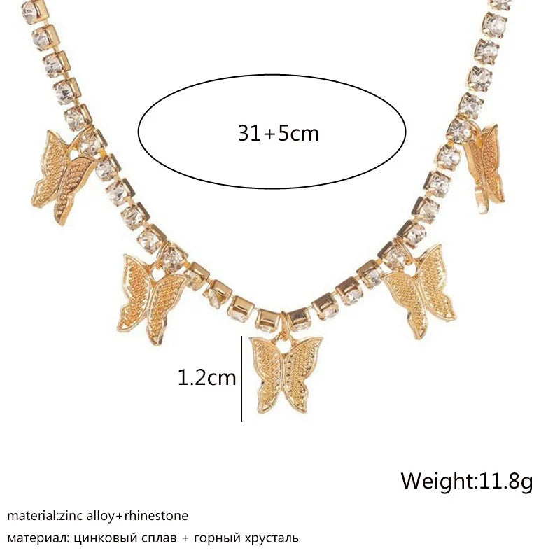 Butterfly Earrings or Crystal Rhinestone Necklaces with 5 Butterflies for Women