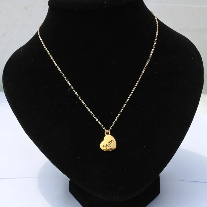 "Mom" Engraved Heart Pendant Necklace for Women