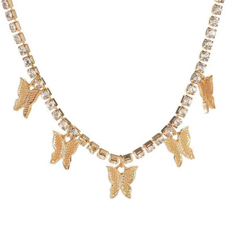 Butterfly Earrings or Crystal Rhinestone Necklaces with 5 Butterflies for Women