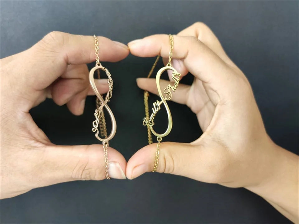 Custom Personalized 1-4 Names Bracelet on Infinity Pendant