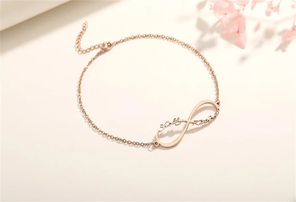 Custom Personalized 1-4 Names Bracelet on Infinity Pendant
