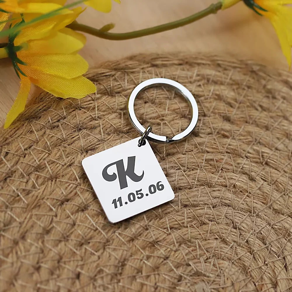 Custom Personalized Initial Letter Date Keychains