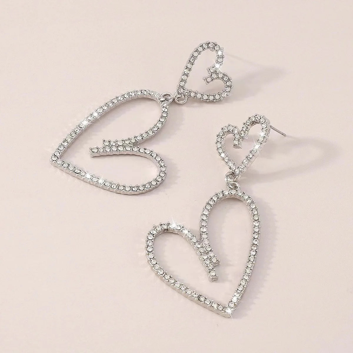 Diamond Double Heart Dangle Earrings for Women