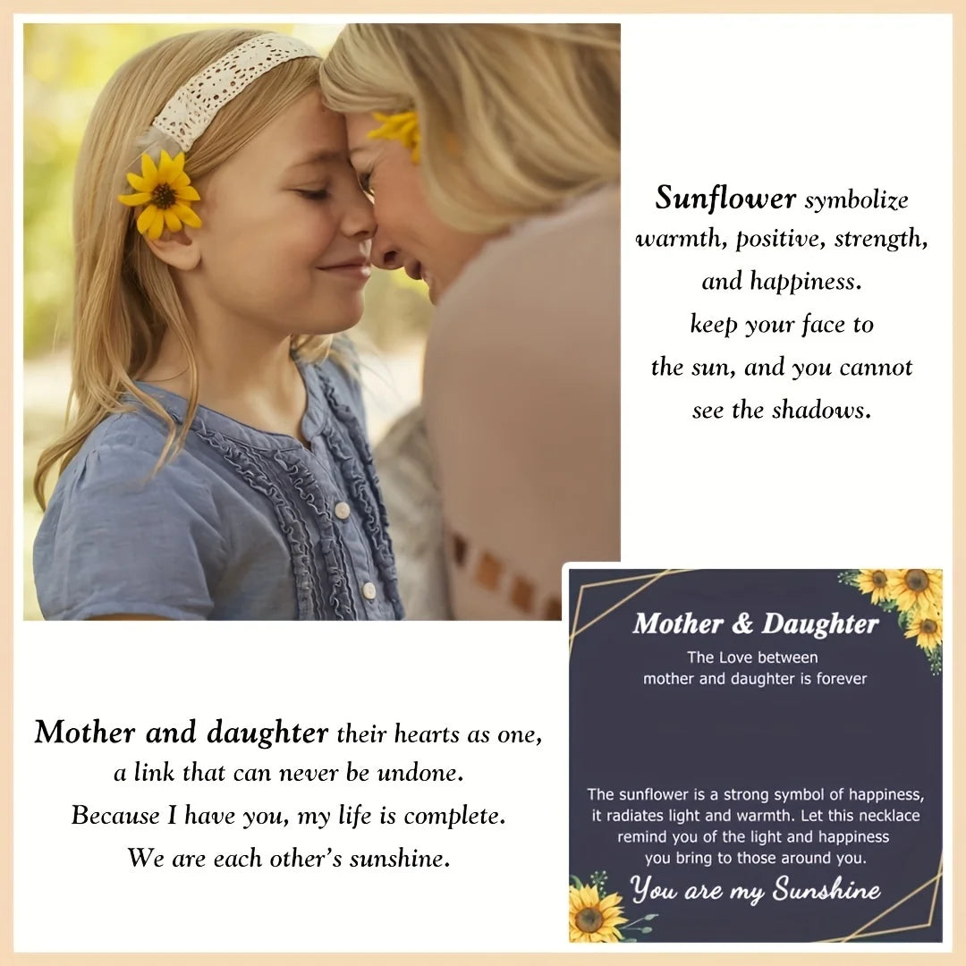 "Mother & Daughter" Heart with Sunflower Bond of Love Magnetic Hearts Necklaces Set