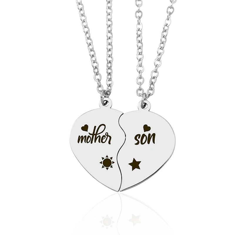 "Mother/Son" & "Mother/Daughter" 2Pcs Heart Puzzle Pendant Necklace Sets