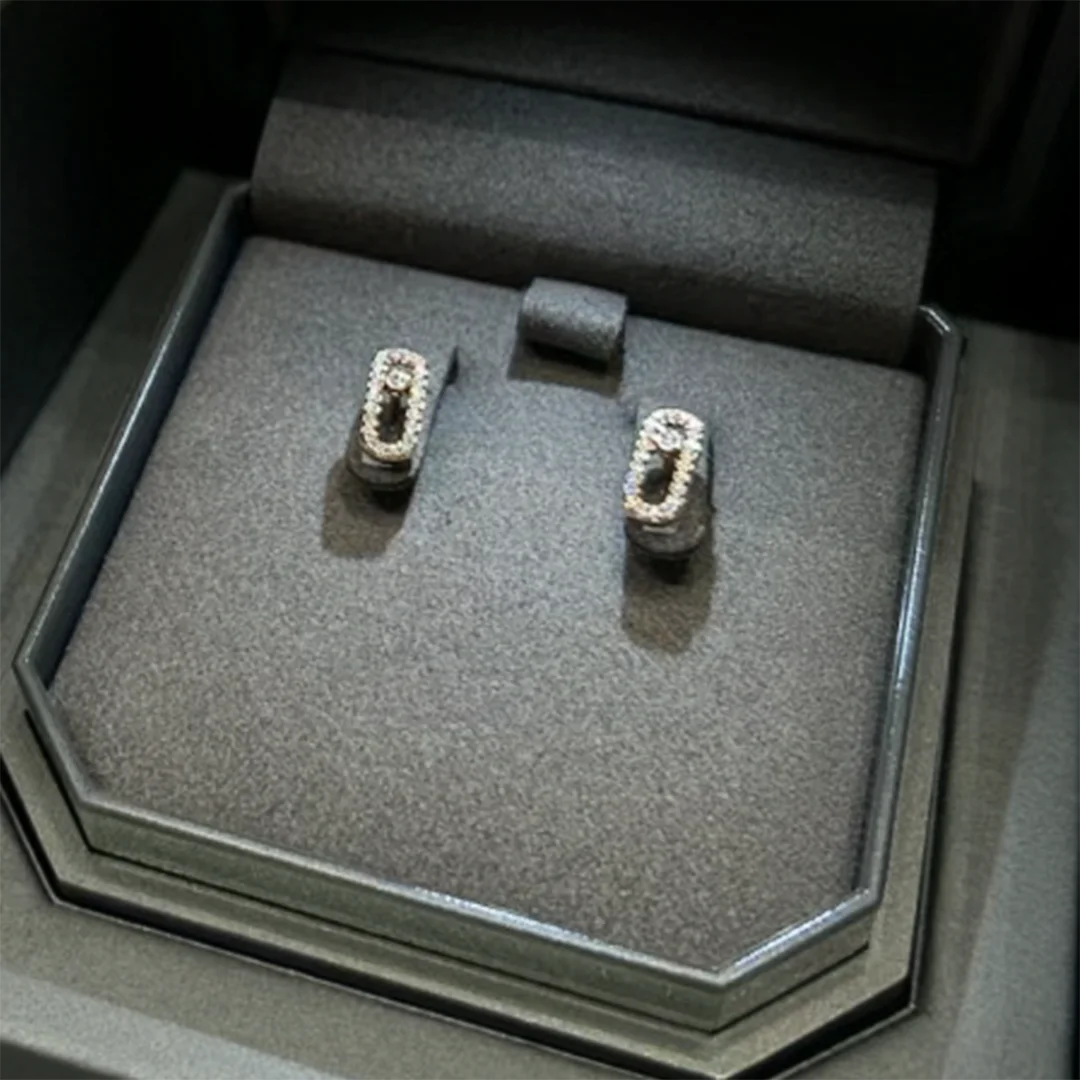 Silver or Gold Zirconia Diamond Sliding Stud Earrings for Women