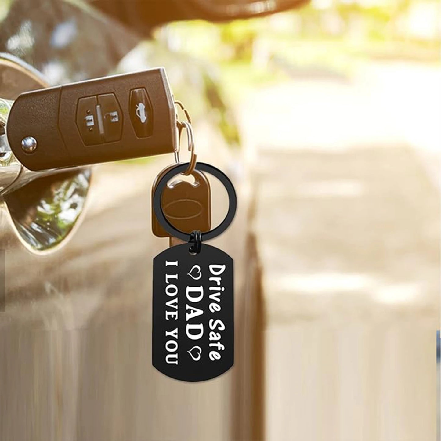 "Drive Safe Dad I Love You" Engraved Keychains