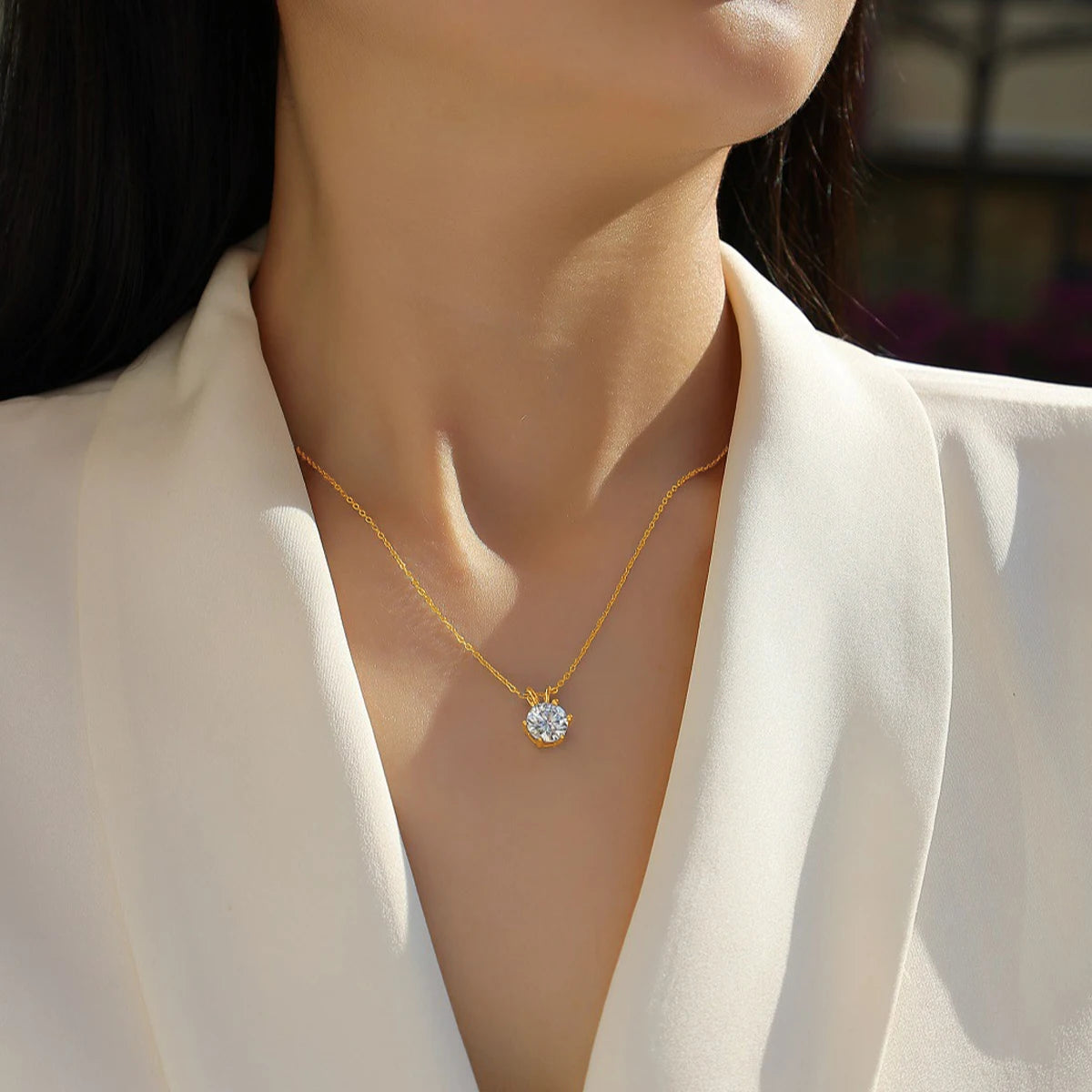 14K Gold Moissanite Diamond Pendant Necklaces for Women