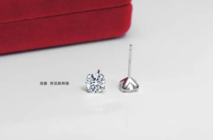 Silver Round Diamond Stud Earrings for Women