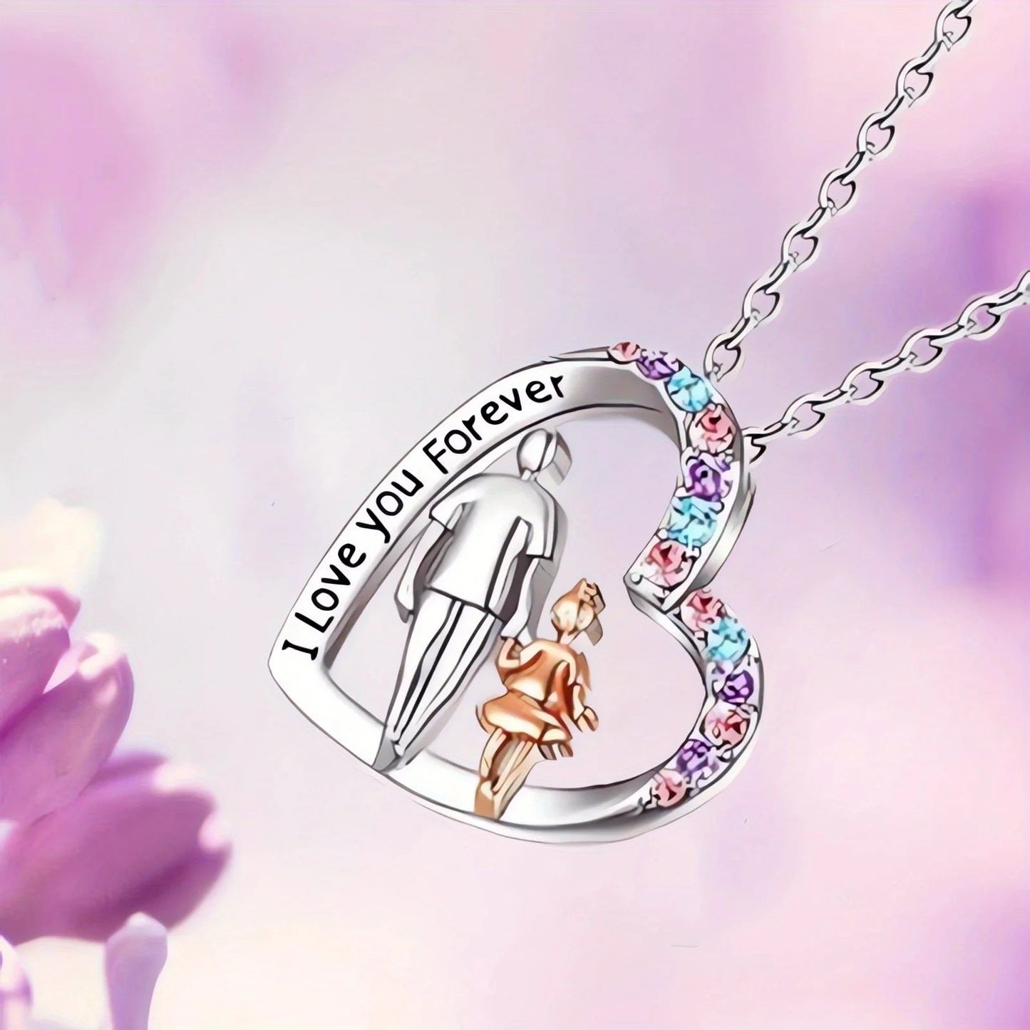 "I Love You Forever" Father Daughter Heart Pendant Necklace