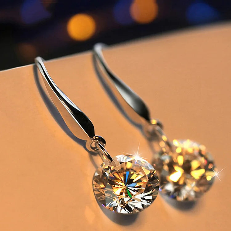 Silver Round Cut Moissanite Diamond Dangle Earrings for Women