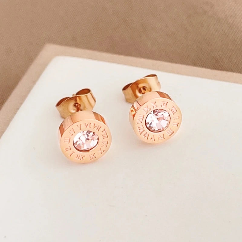 Roman Numerals Detail Rhinestone Stud Earrings for Women