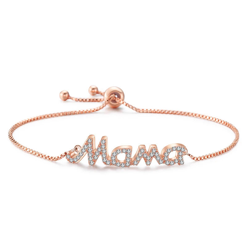 "Mama" Crystal Zircon Letter Adjustable Bracelet for Women