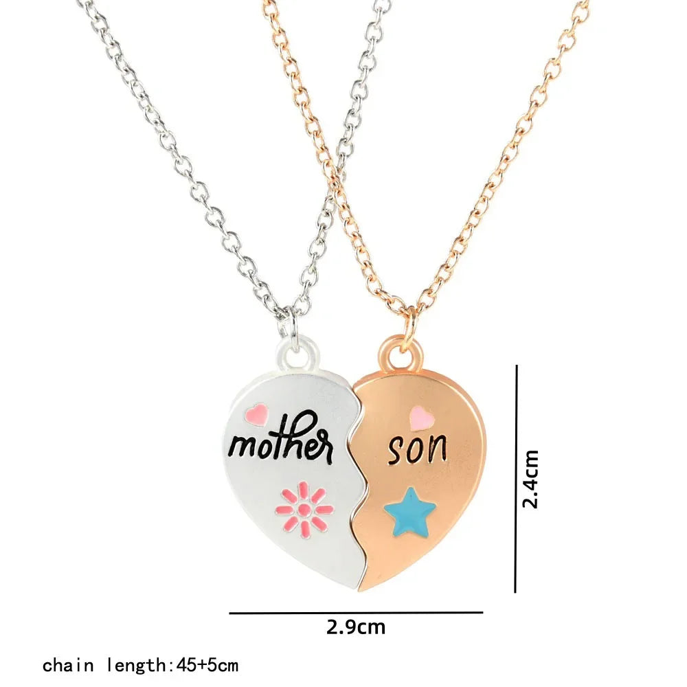 "Mother Daughter" or "Mother Son" 2Pcs Heart-Shaped Puzzle Necklaces Sets