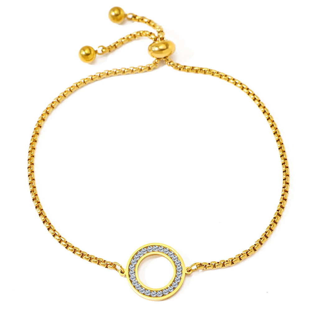 Stainless Steel Diamond Circle Charm Bracelet for Women