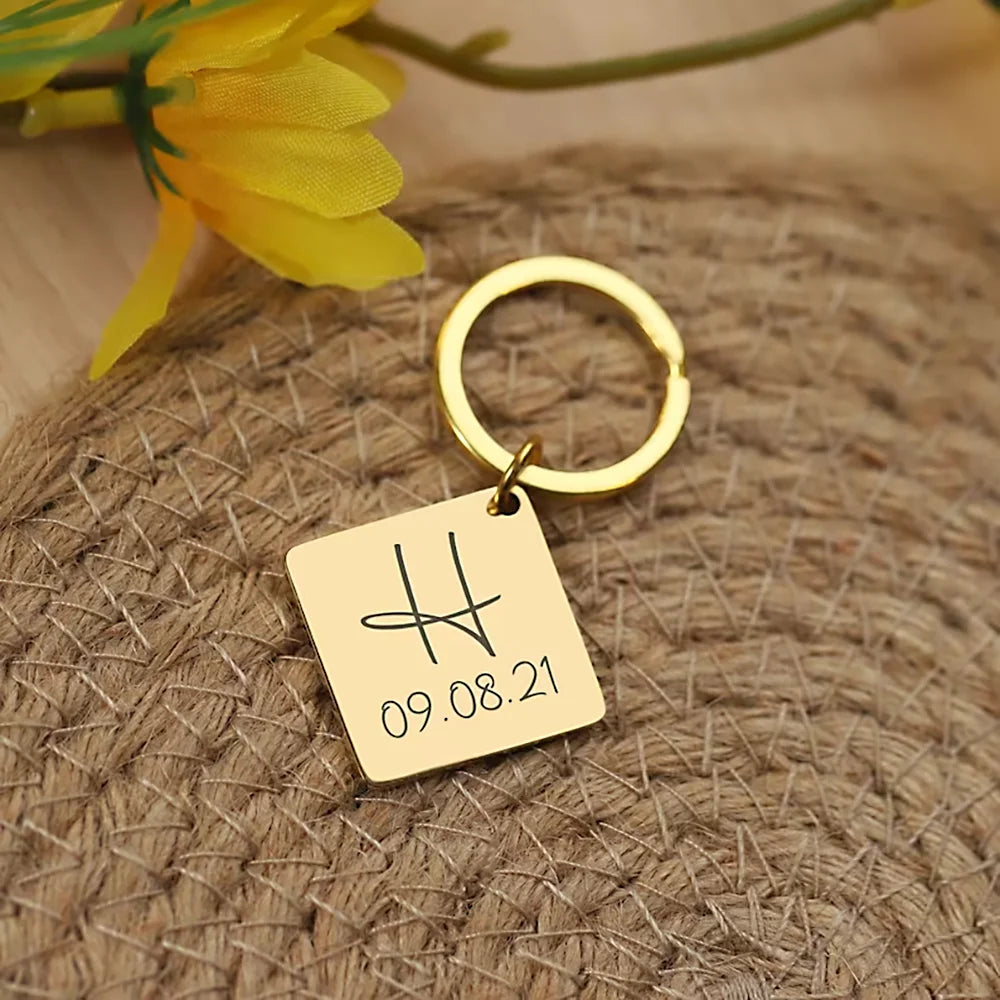 Custom Personalized Initial Letter Date Keychains