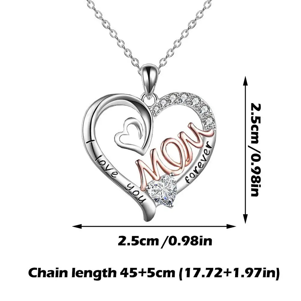 "MOM I Love You Forever" Heart Pendant Necklace for Women