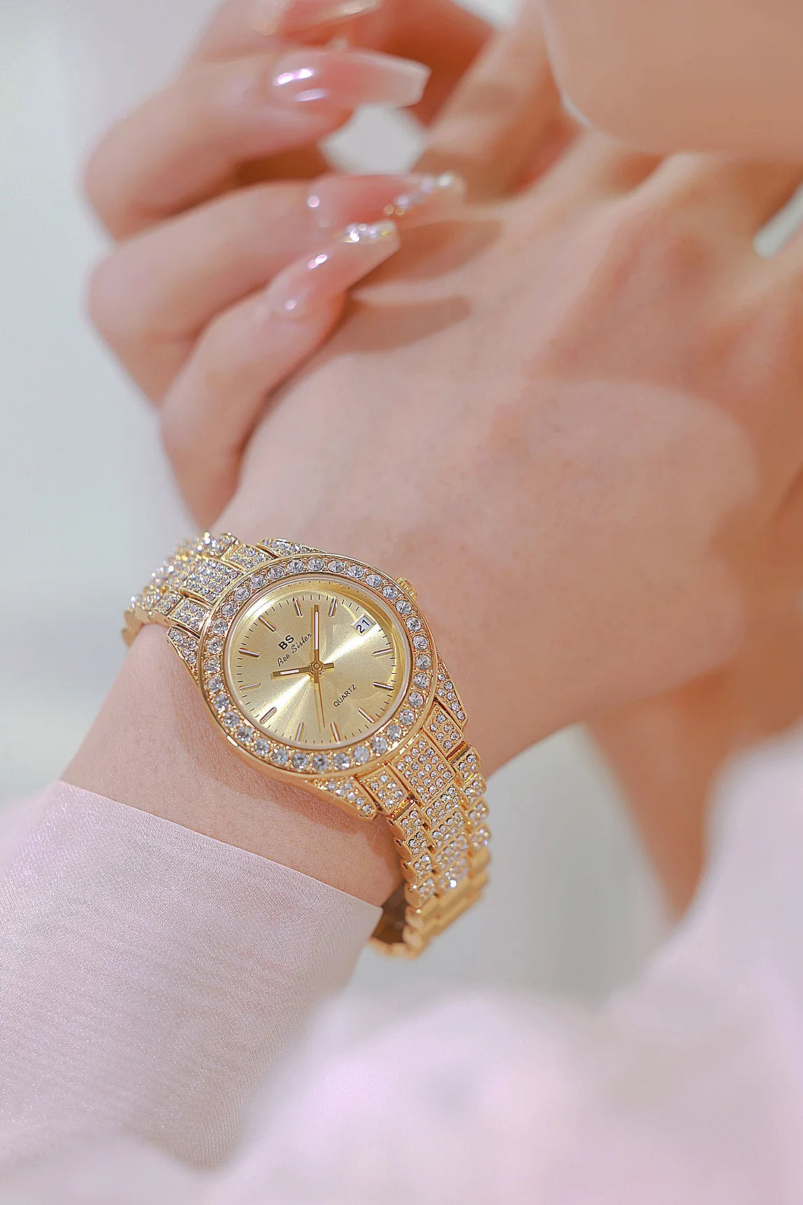 Luxury Crystal Silver Gold Quartz Watches with Calendar for Women