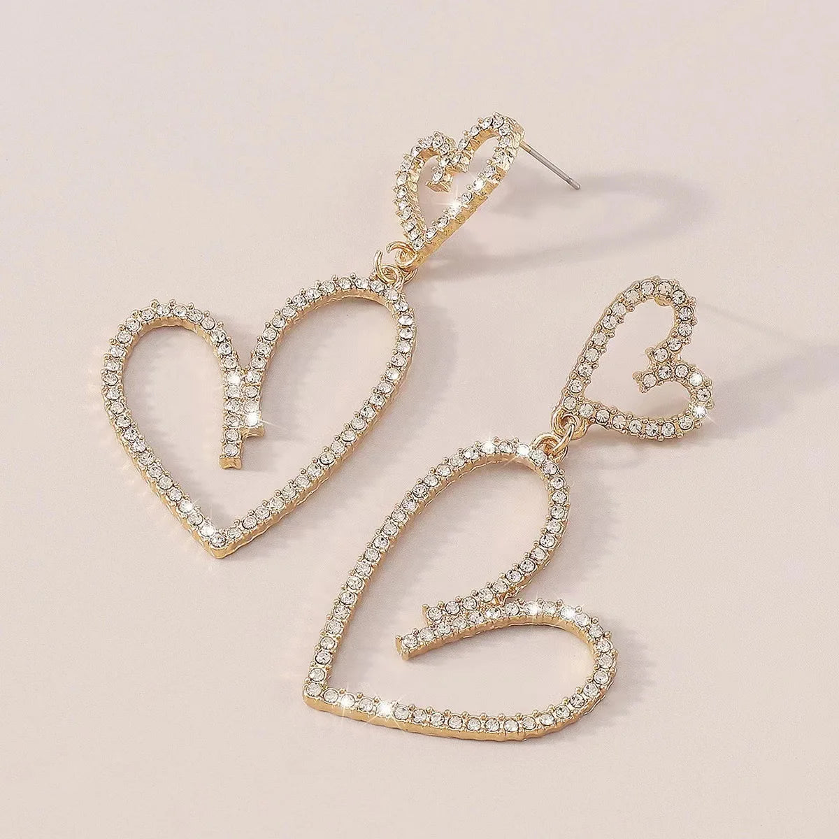 Diamond Double Heart Dangle Earrings for Women