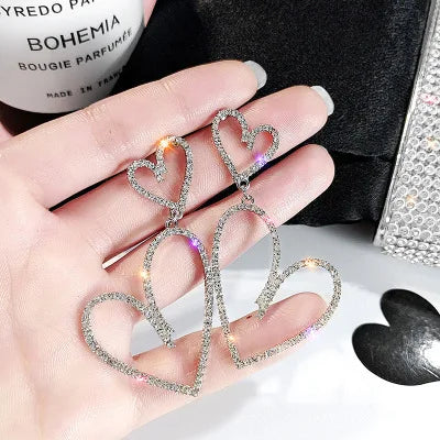 Diamond Double Heart Dangle Earrings for Women