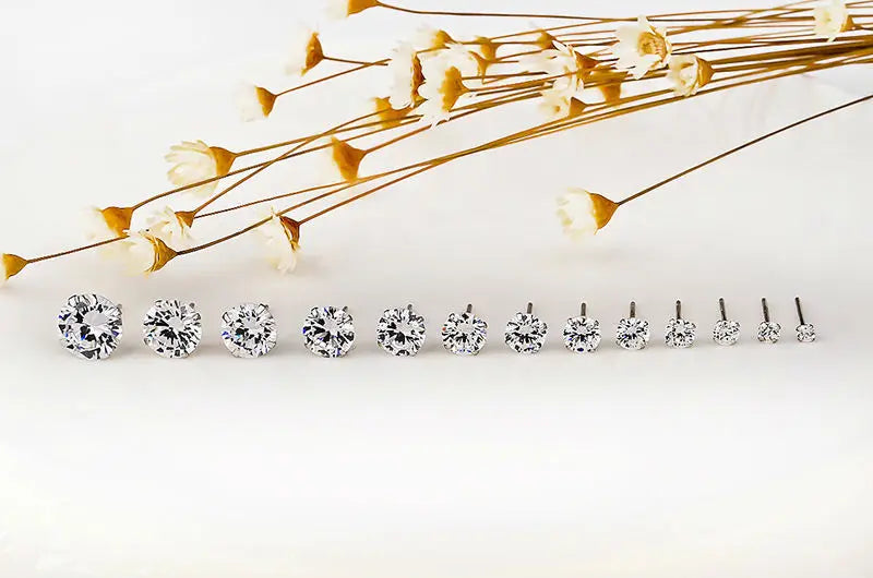 Silver Round Diamond Stud Earrings for Women