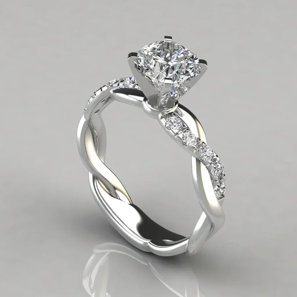 Square Diamond with Cross-Twisted Pattern Inlaid Diamond Ring for Women
