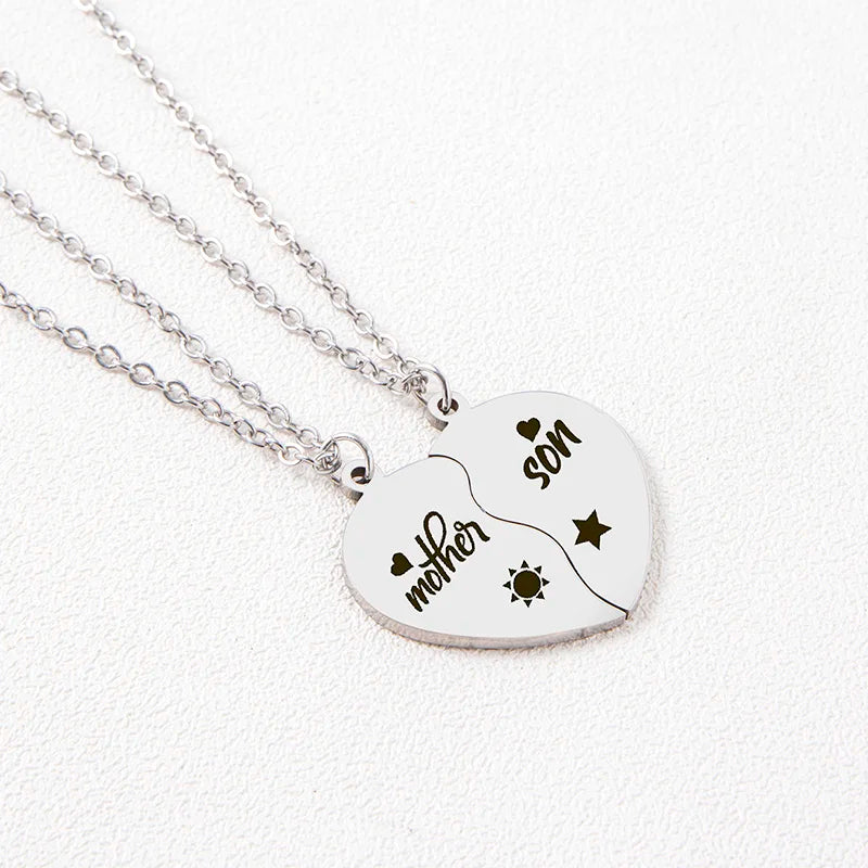 "Mother/Son" & "Mother/Daughter" 2Pcs Heart Puzzle Pendant Necklace Sets