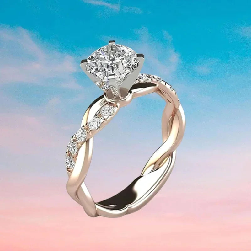 Square Diamond with Cross-Twisted Pattern Inlaid Diamond Ring for Women