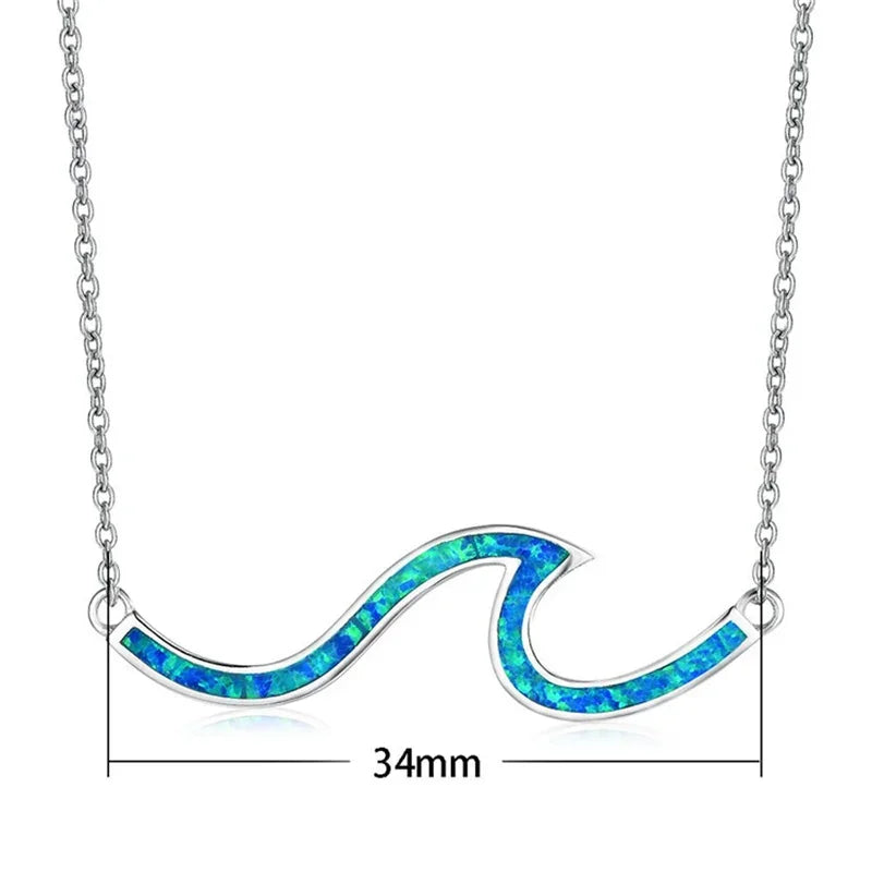 Blue Opal Wave Necklace for Women