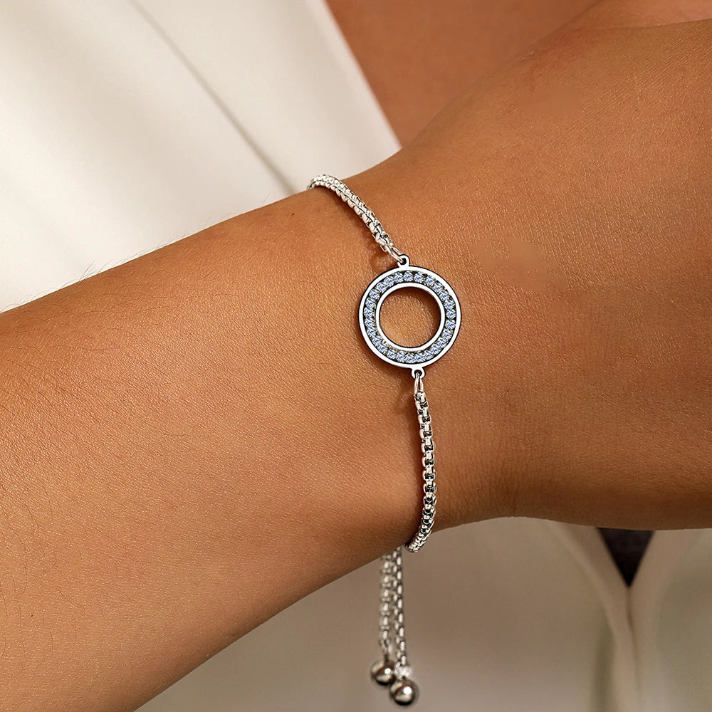 Stainless Steel Diamond Circle Charm Bracelet for Women