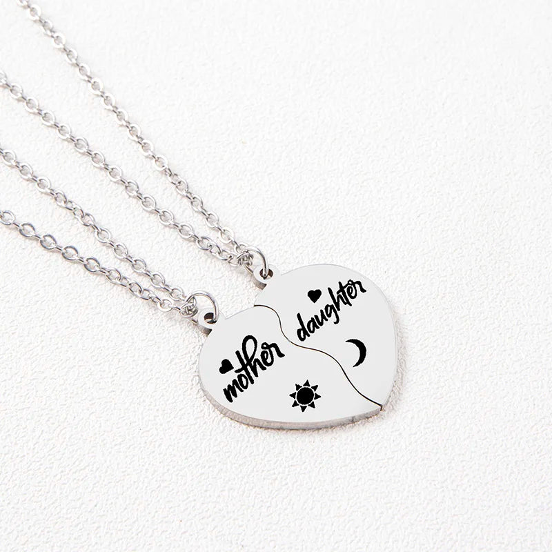 "Mother/Son" & "Mother/Daughter" 2Pcs Heart Puzzle Pendant Necklace Sets