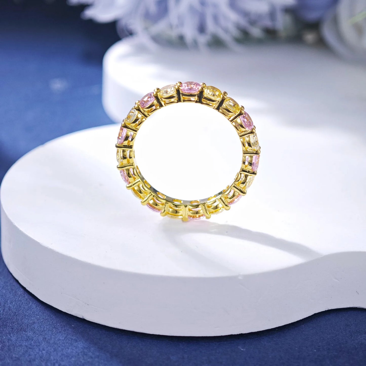 Luxury 18K Gold Yellow/Pink Moissanite Diamond Ring for Women