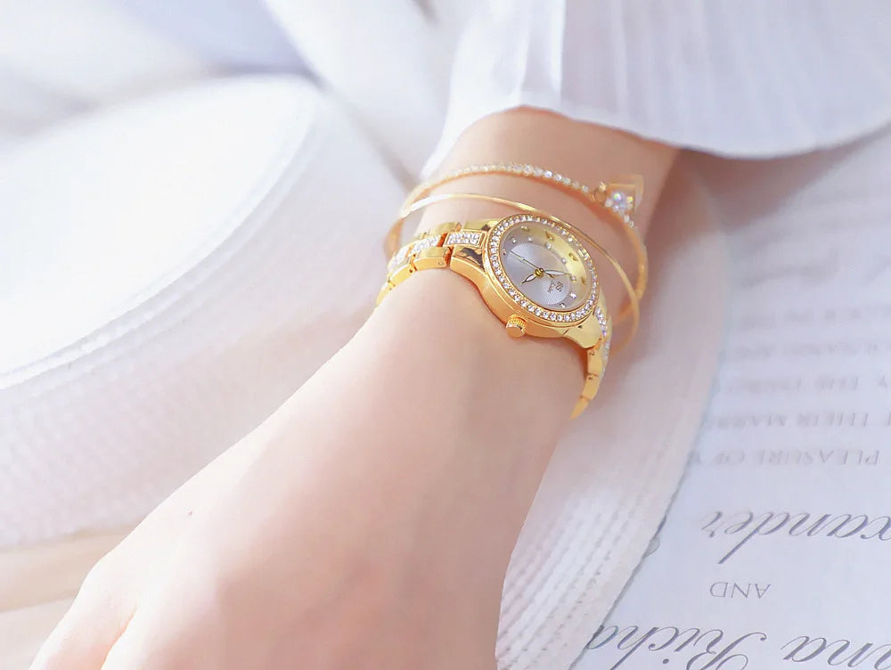 Quartz Clock Luxury Silver Gold Wristwatches for Women