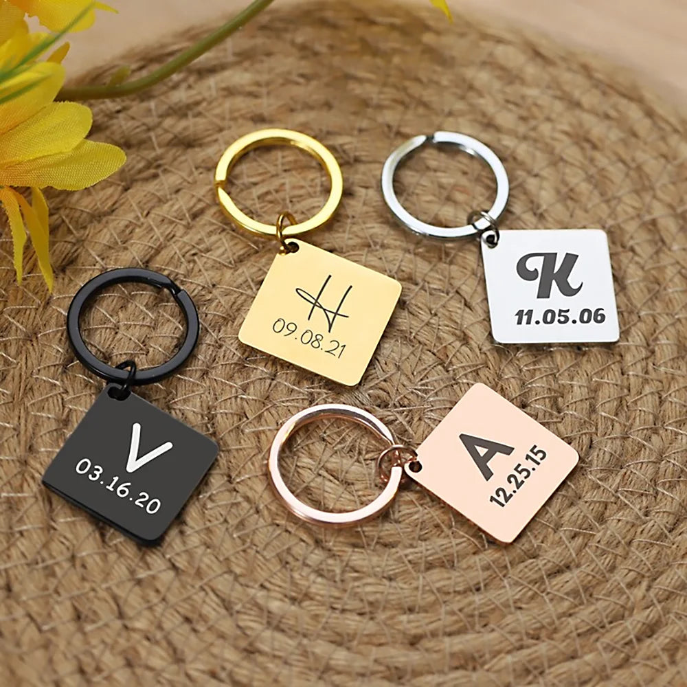 Custom Personalized Initial Letter Date Keychains