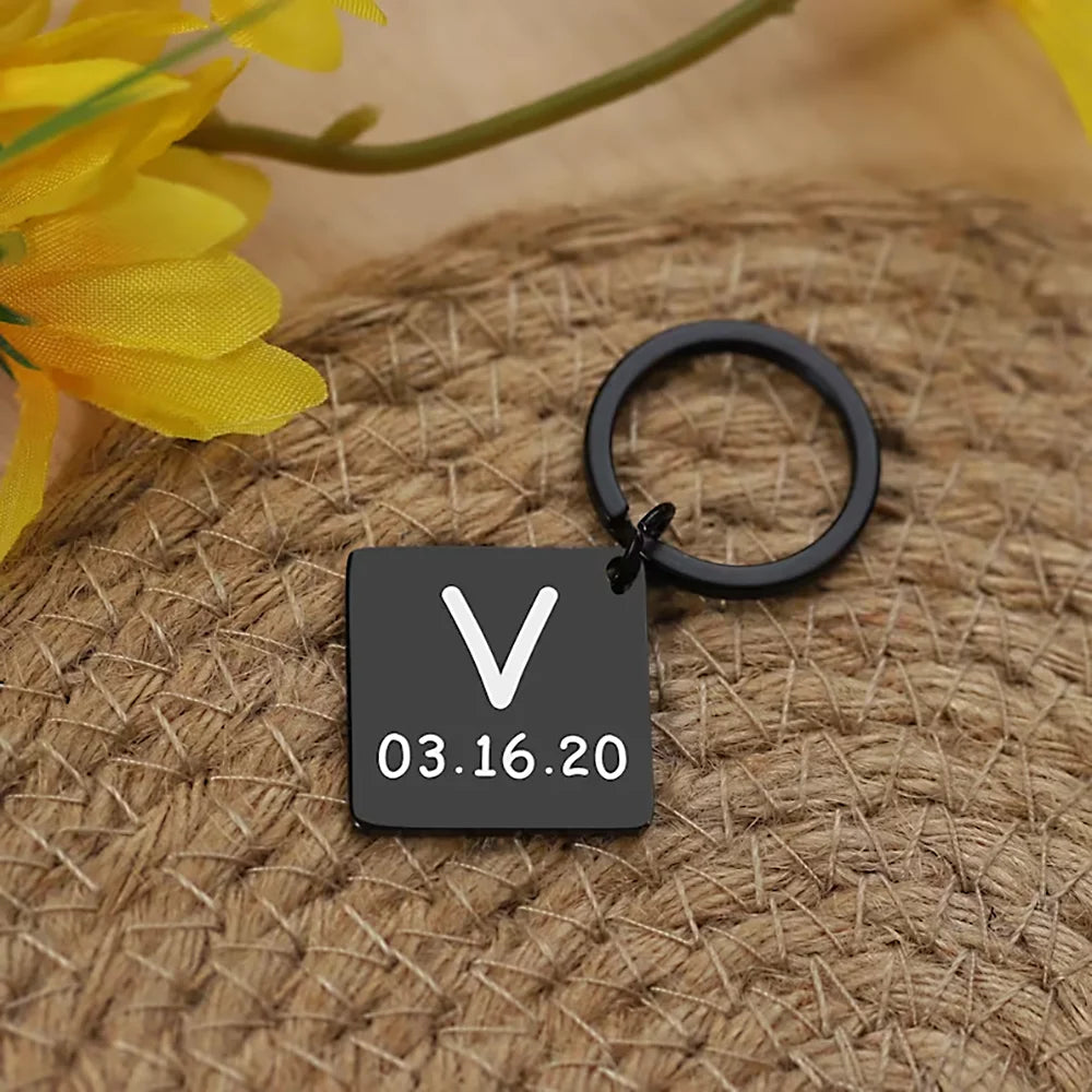Custom Personalized Initial Letter Date Keychains