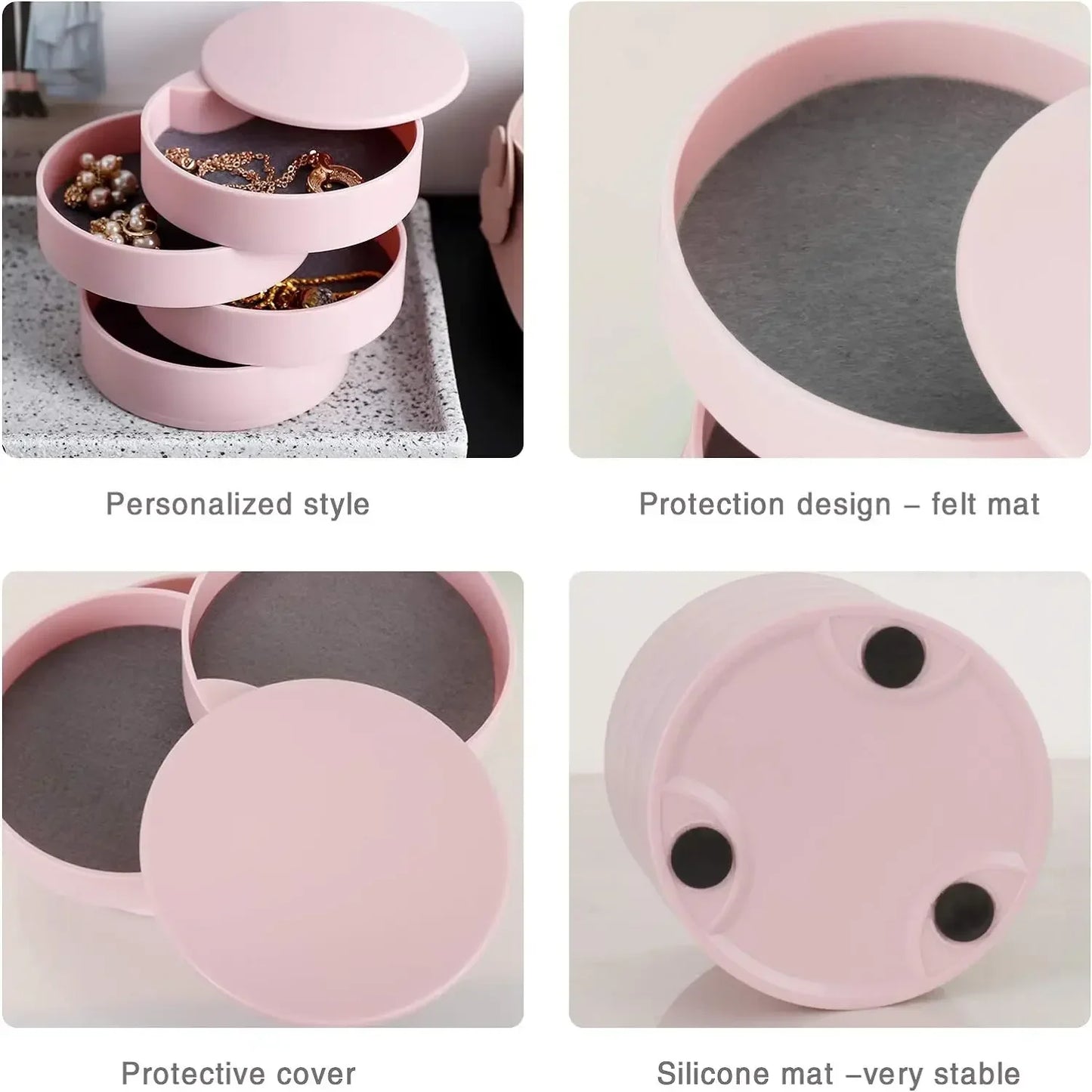 4 Layer Rotating Jewellery Storage Box with Lid