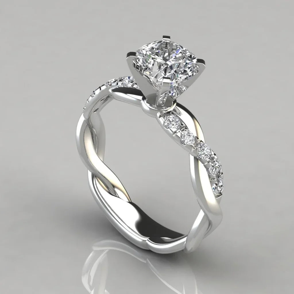 Square Diamond with Cross-Twisted Pattern Inlaid Diamond Ring for Women
