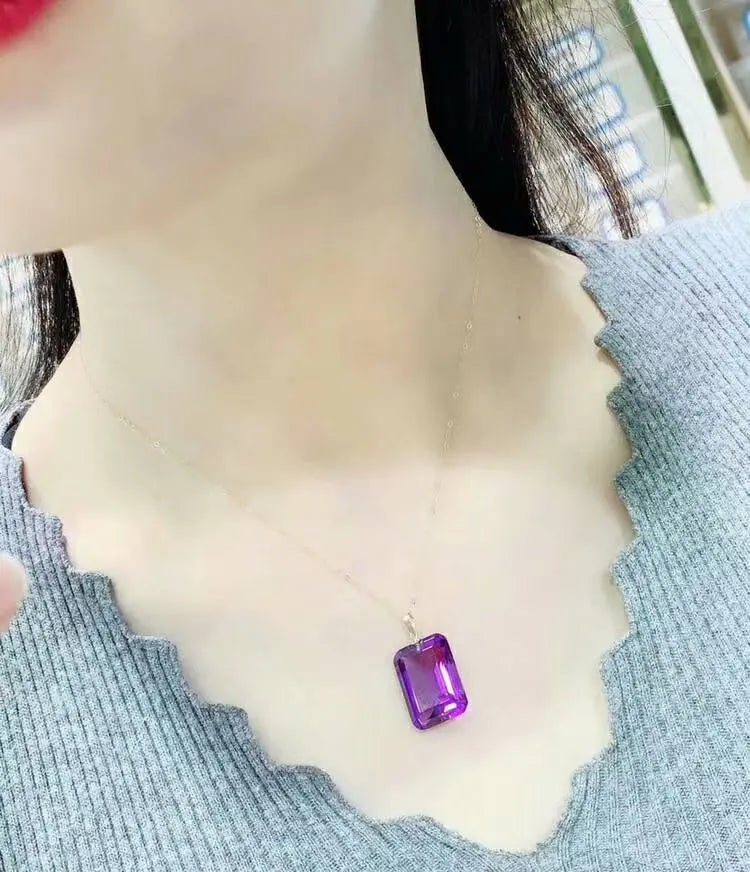 18K Gold Natural Amethyst Pendant Necklace