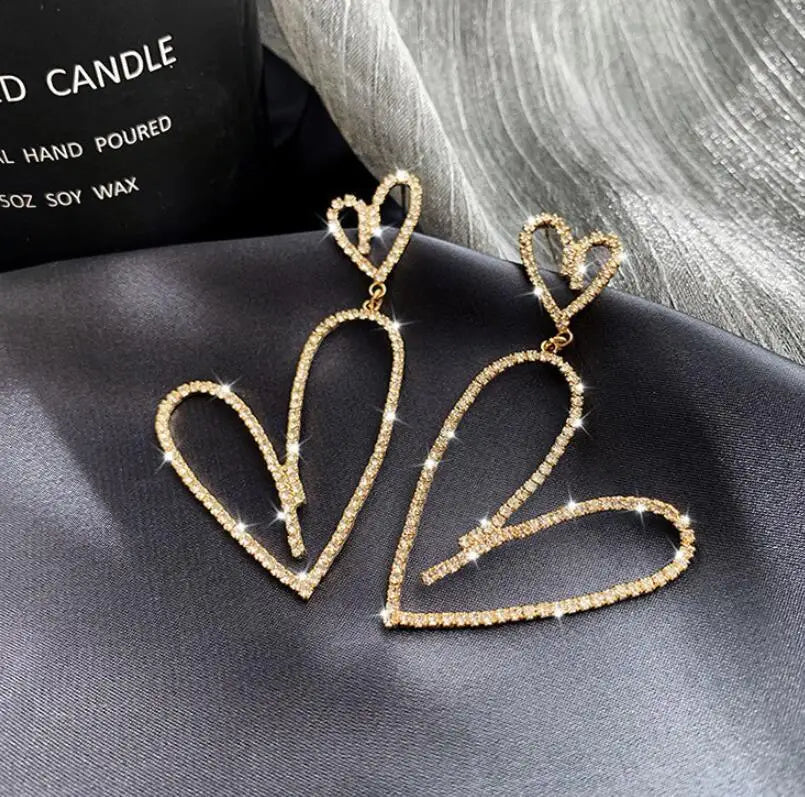 Diamond Double Heart Dangle Earrings for Women