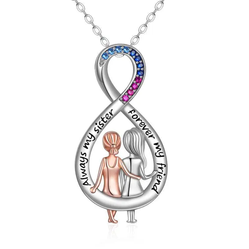 "Always My Sister Forever My Friend" Rhinestone Sister's Necklace on Infinity Pendant