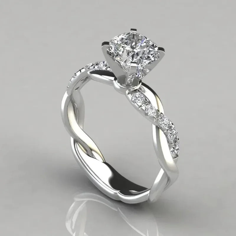 Square Diamond with Cross-Twisted Pattern Inlaid Diamond Ring for Women