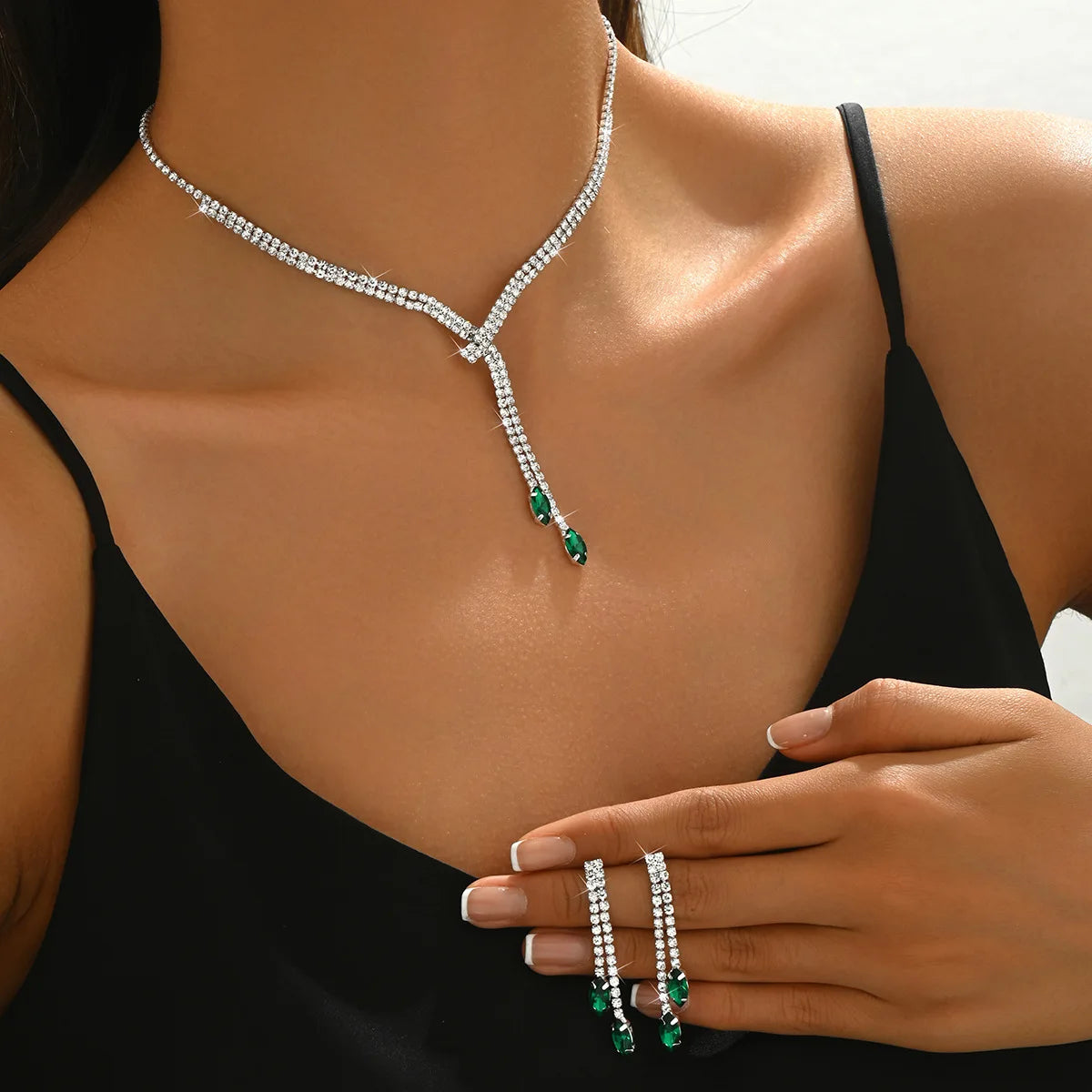 Zirconia Long Necklace and Earrings Sets for Women