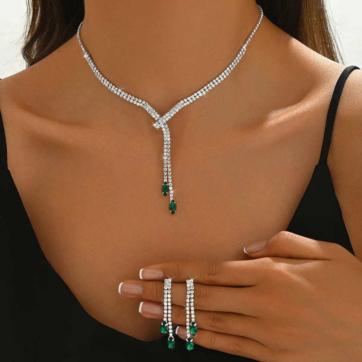 Zirconia Long Necklace and Earrings Sets for Women