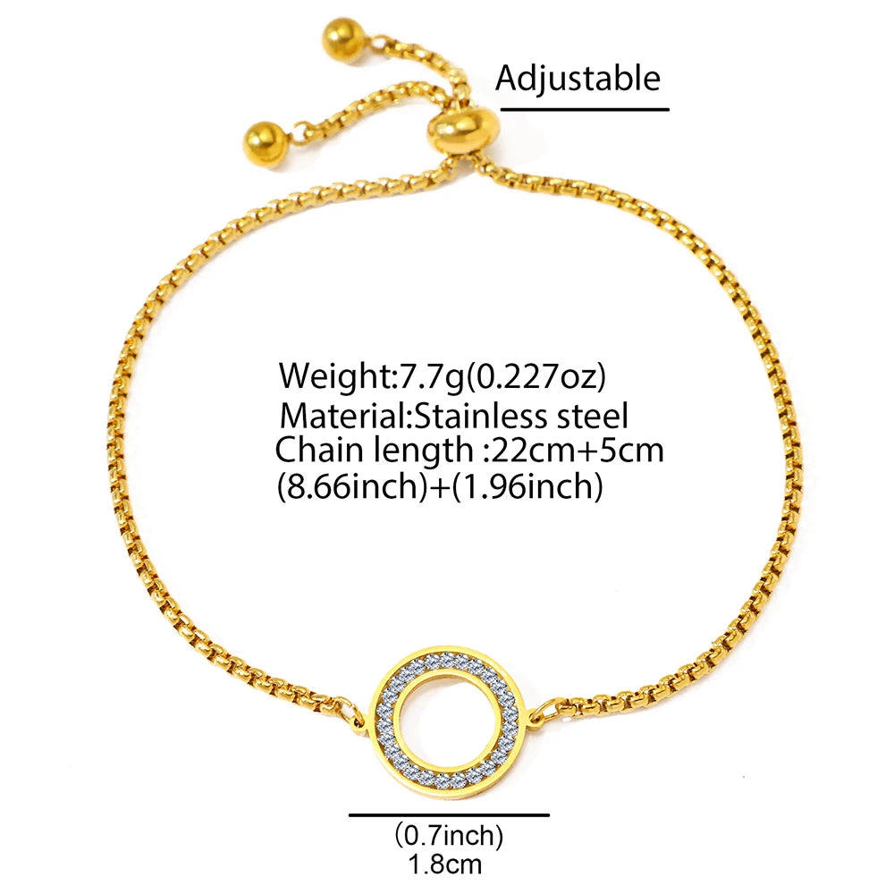 Stainless Steel Diamond Circle Charm Bracelet for Women