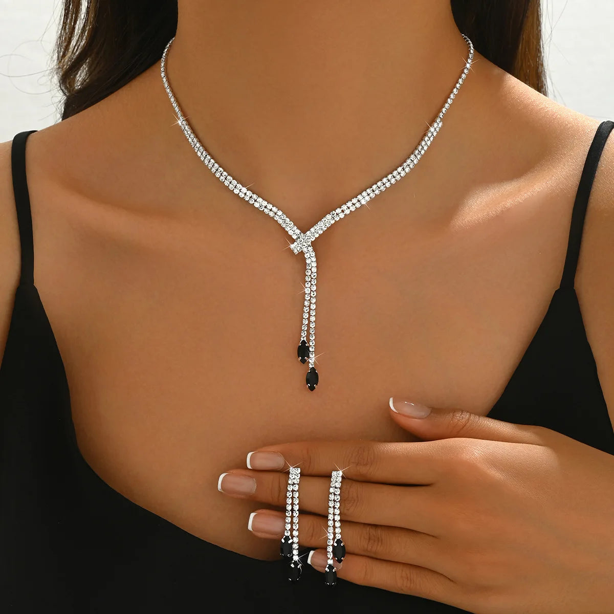 Zirconia Long Necklace and Earrings Sets for Women